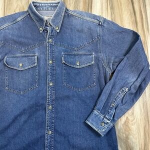 Vtg Lee Jeans Premium Denim Shirt Size M‎ Button Front Blue Pockets 90s Y2K